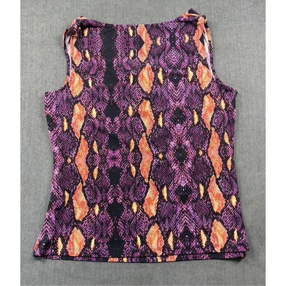 Calvin Klein Womens Sleeveless Cowl Neck Top Snake Print L‎ Purple Orange Work - Picture 6 of 8